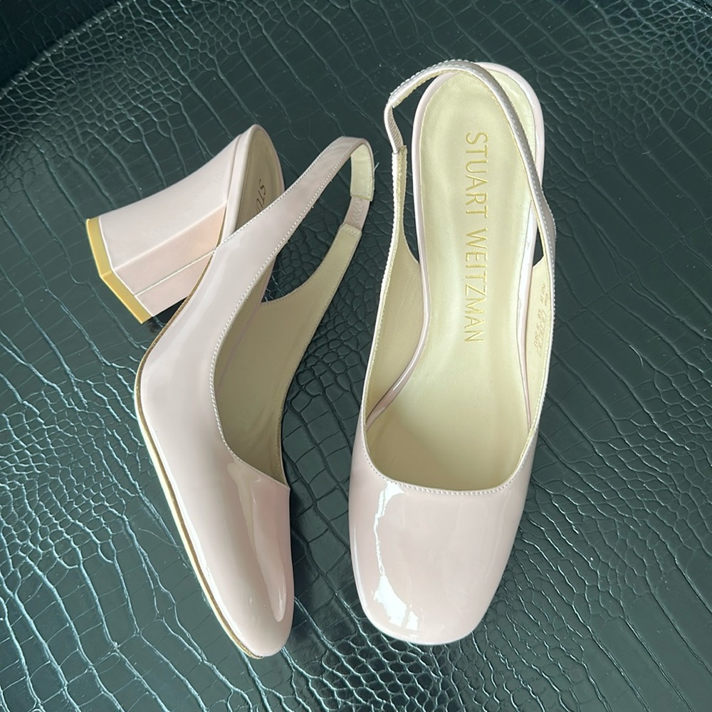 Stuart Weitzman Blush Patent Slingback Block Heels
